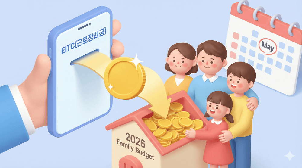 2026년 근로장려금 맞벌이 4400만 원 소득 기준 및 지급액표 요약 썸네일