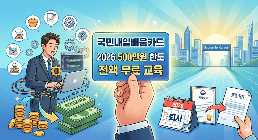 2026년 국민내일배움카드 500만 원 전액 무료 신청 및 훈련장려금 안내 이미지