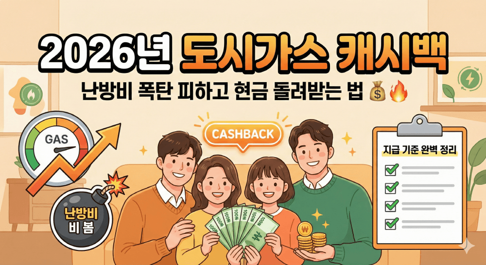 2026년 도시가스 절약 캐시백 환급금 신청 및 지급 기준 요약 썸네일