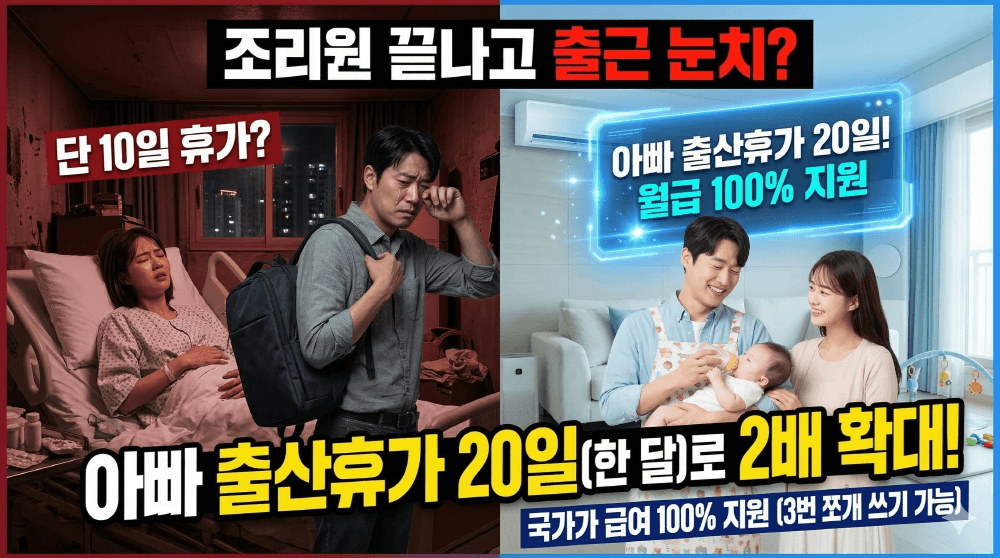2026년 아빠 배우자 출산휴가 20일 확대 급여 신청 요약 썸네일