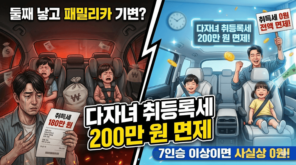 2026년 다자녀 카니발 자동차 취득세 감면 신청 요약 썸네일
